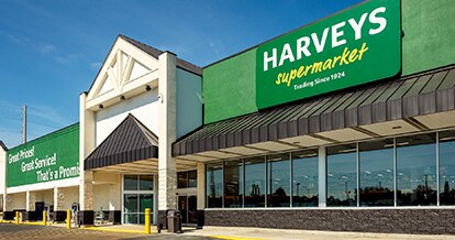 Image of a Harveys Supermarket storefront.