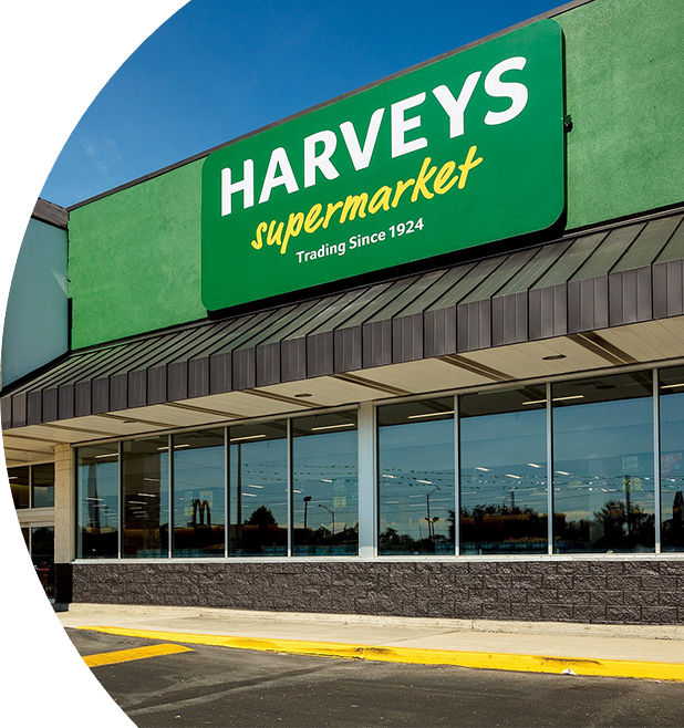 Image of a Harveys Supermarket storefront.