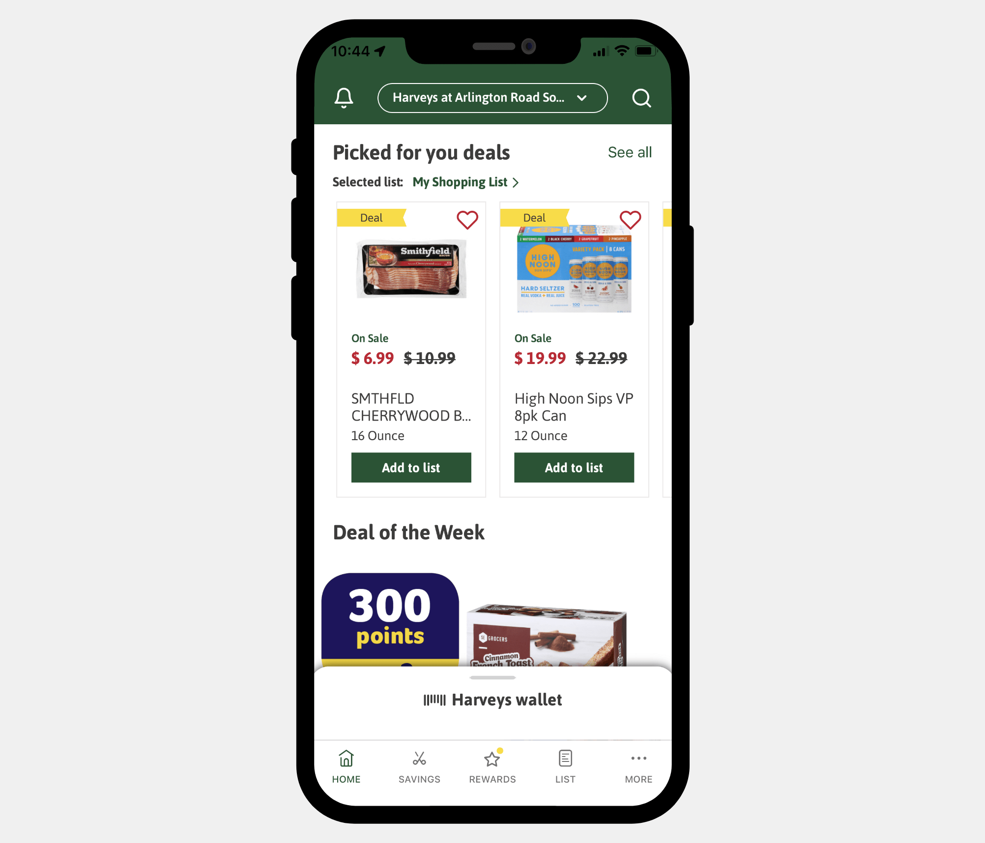 Image of a phone using the picked for you feature on the Harveys app