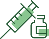 Outline of a green syringe and vial icon.