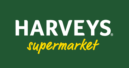 Harveys Supermarket logo in a green background