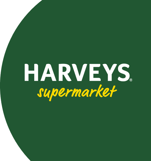 Harveys Supermarket logo in a green background