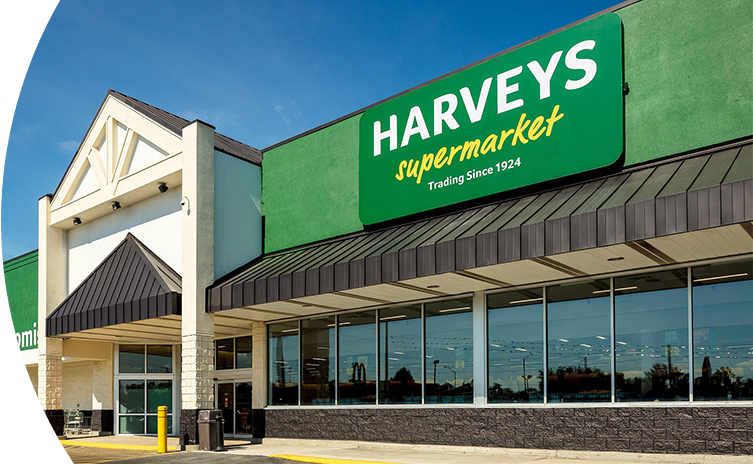 Image of a Harveys Supermarket storefront.