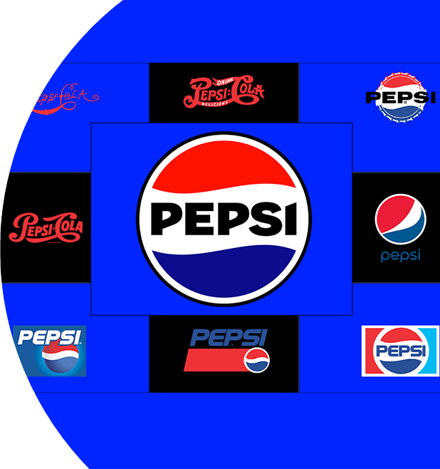 Pepsi logos throughout the years.