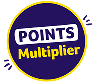 Blue circle with the text "Points multiplier" text