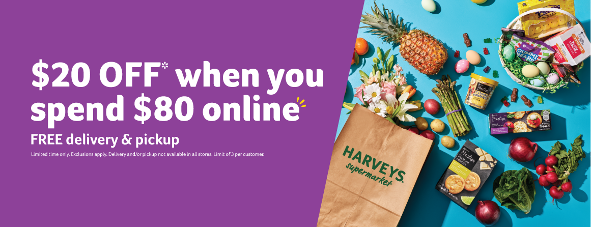 $20 OFF* when you spend $80 online. FREE delivery & pickup. Limited time only. Exclusions apply. Delivery and/or pickup not available in all stores. Limit of 3 per customer.