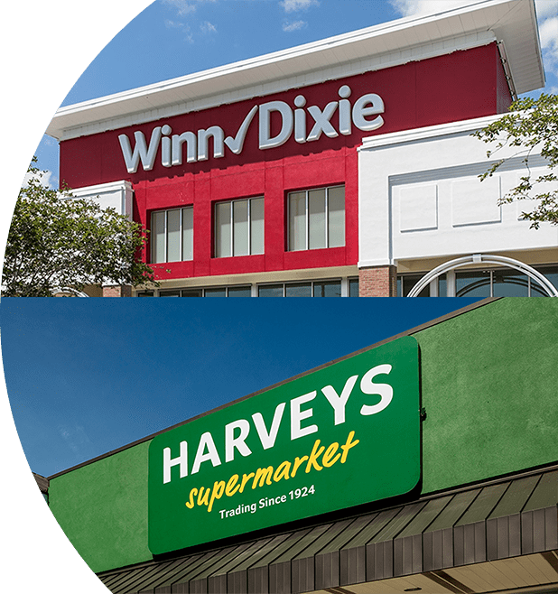 Winn-Dixie and Harveys Supermarket store front image
